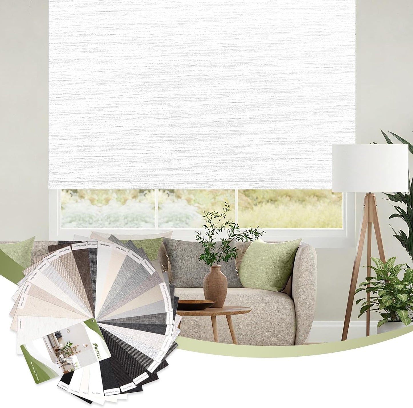 FineTell 100% Blackout Motorized Blinds with Remote, Custom Roller Shades | Remote Control Window Shades with UV Protection, Electric Blinds Work with Alexa, Apple Homekit, Google APP, Voice Control