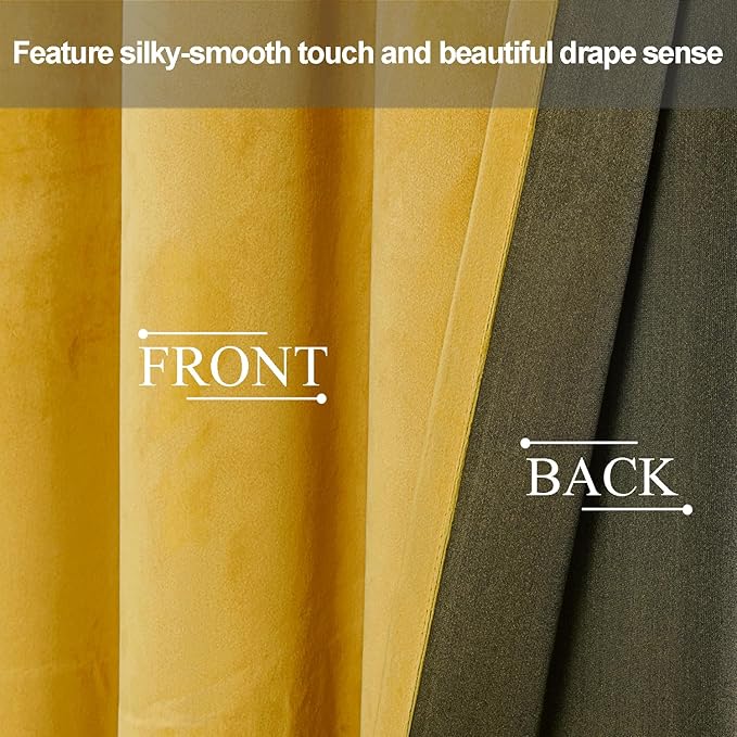 JIUZHEN Yellow Velvet Curtains 72 inches Blackout Curtains - Image 4