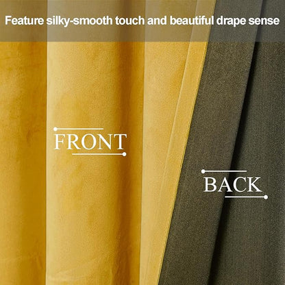 JIUZHEN Yellow Velvet Curtains 72 inches Blackout Curtains - Image 4