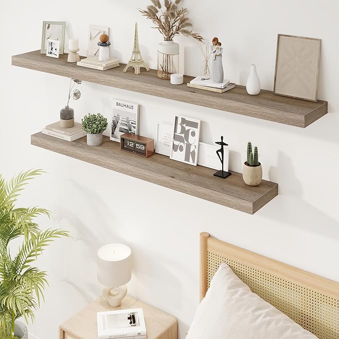 72in Floating Shelves for Wall, Long Wall Mounted Engineered Wood Shelves - Image 7