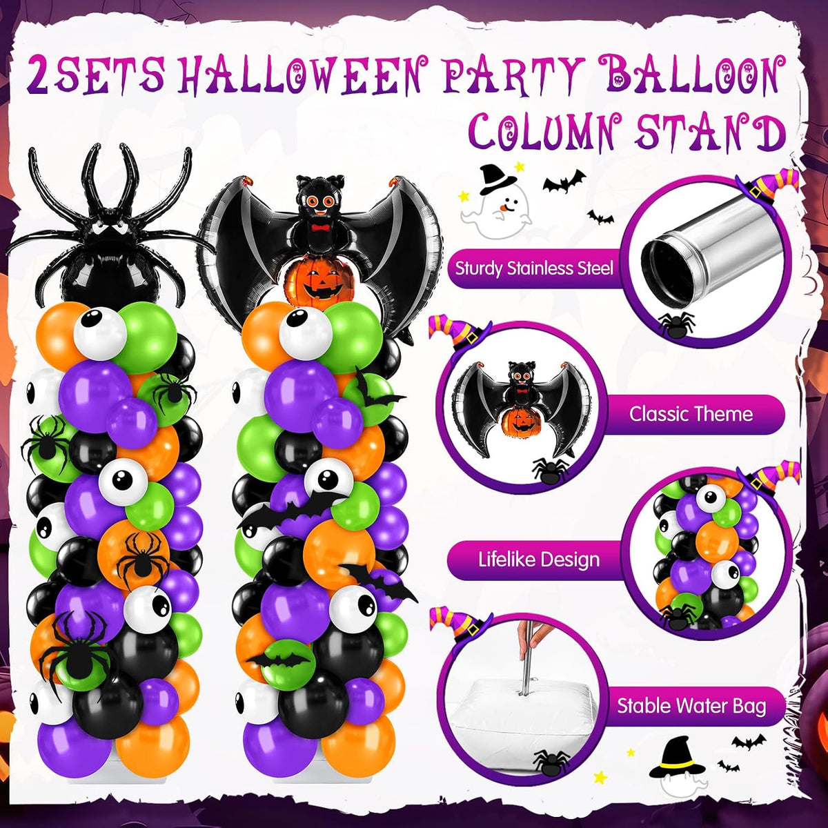Kasyat 2 Sets Halloween Balloon Column Kit, Bat, Spider