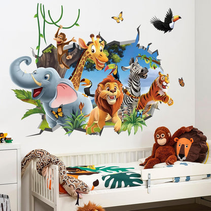 decalmile 3D Jungles Animal Forest Elephant Lion Wall Decals Stickers