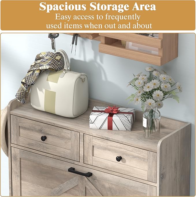 Shoe Cabinet with 2 Flip Drawers & 2 Storage Drawers, Rustic Farmhouse Narrow - Image 4