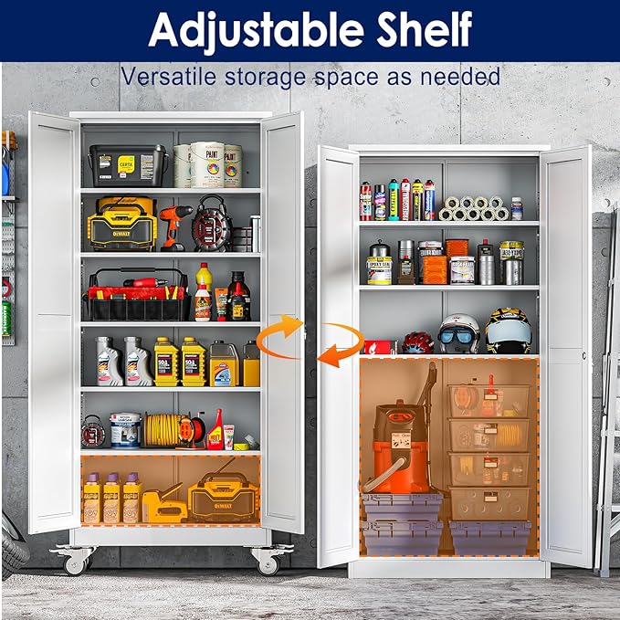 75" H Metal Garage Storage Cabinet, Rolling Tool Cabinet - Image 5