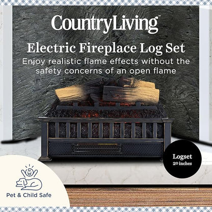 Country Living Electric Fireplace Logs, 20” LED Electric Fireplace Inserts - Image 2