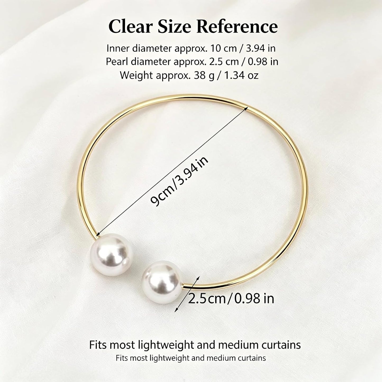 Elegant Pearl Curtain Tiebacks, Gold Metal Circle, 3.94 * 0.98 inches | Double-Pearl