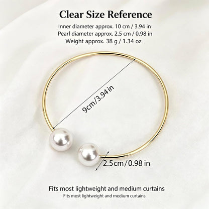 Elegant Pearl Curtain Tiebacks, Gold Metal Circle, 3.94 * 0.98 inches | Double-Pearl