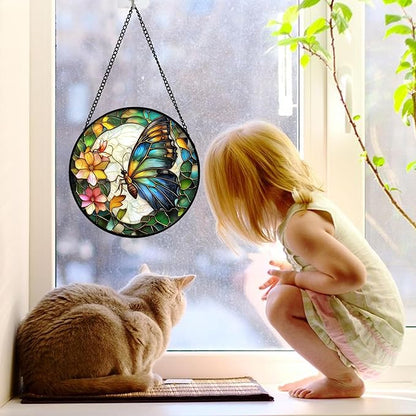 DASTOLL Stained Glass Window Hanging, Butterfly Flower Sun Catchers Diamond - Image 3