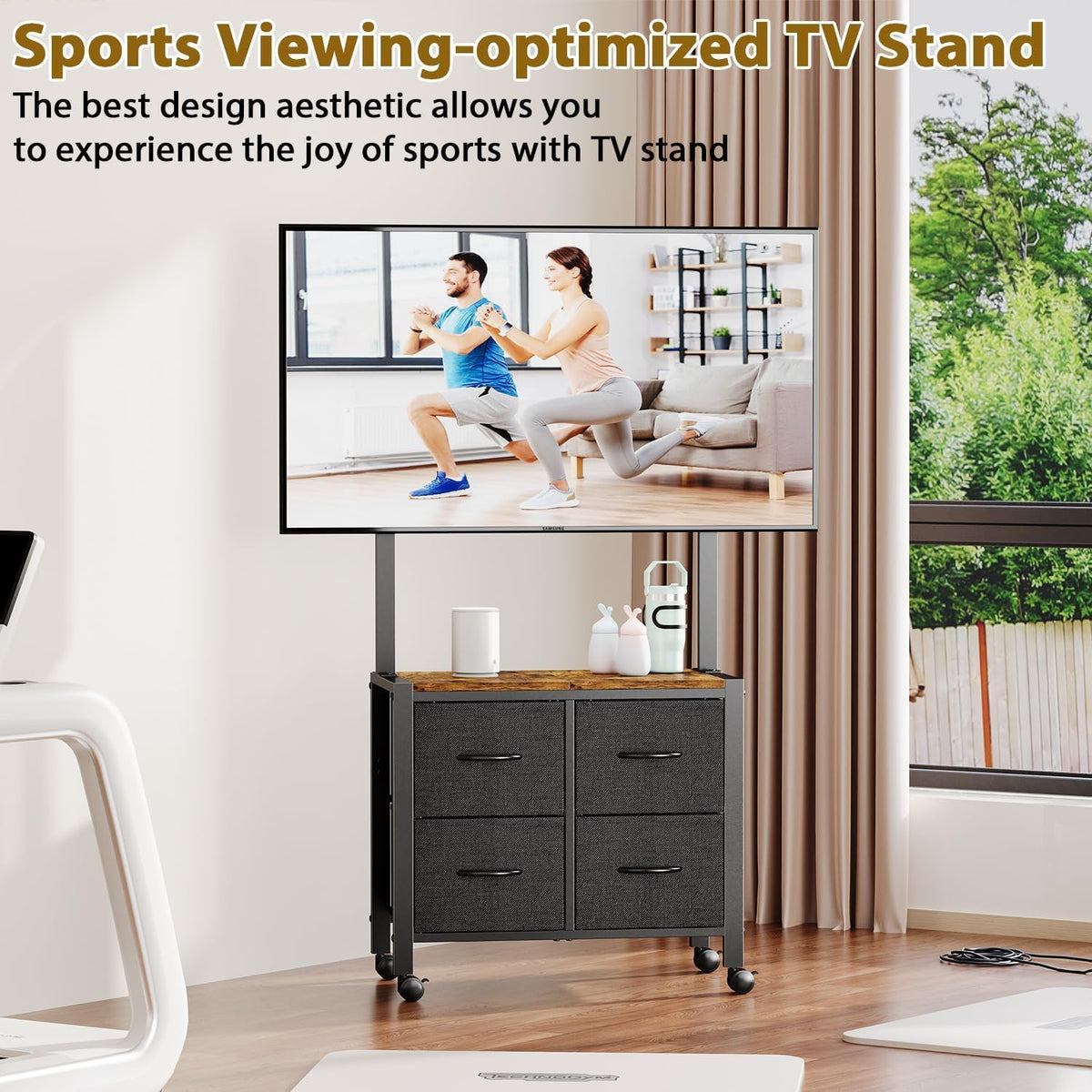 Cottage Charm Mobile TV Cart Rolling TV Stand Holder with 4 Drawer, for 23-60...