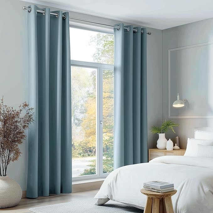 Beauoop Dusty Blue 100% Blackout Curtains 63 Inch Long 2 Panels - Image 5