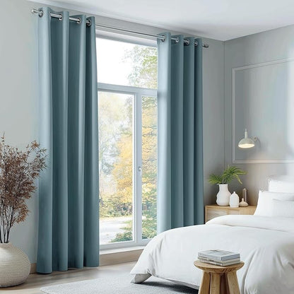 Beauoop Dusty Blue 100% Blackout Curtains 63 Inch Long 2 Panels - Image 5