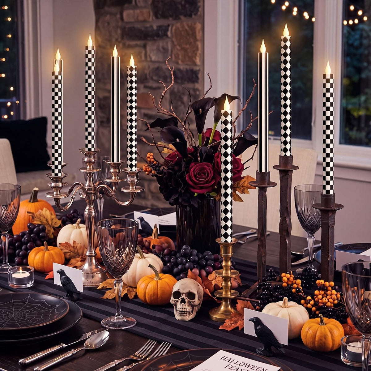 Honoson 6 Pcs Halloween Flameless Taper Candles 10.6 Inch Table Home Decor