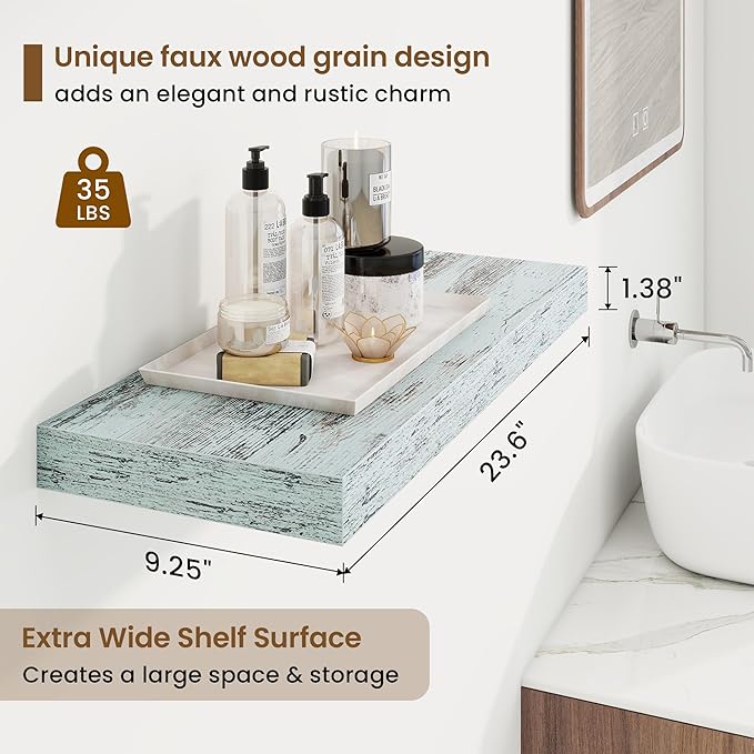 24in Floating Shelves for Wall, 2 Pack Long Wall Mounted Engineered Wood Shelves - Image 3