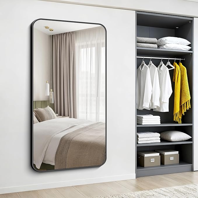 Black Bathroom Mirror, 66x36 inch Aluminum Metal Frame Rectangular Vanity Mirror - Image 7