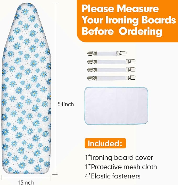 Ironing Board Cover and Pad, 15x54 Standard Size Thick Iron Padding, Scorch & - Image 6