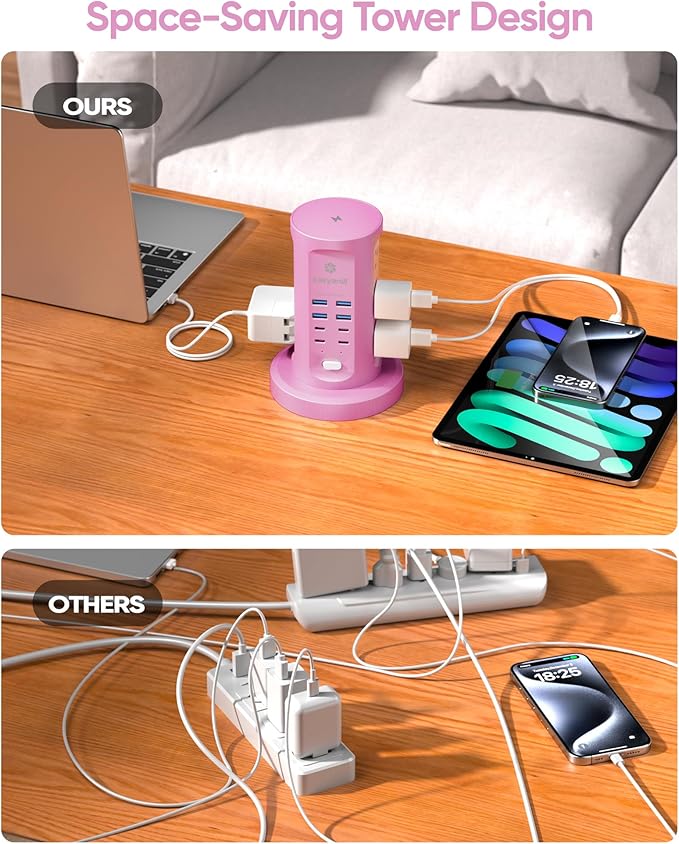 Power Strip Tower, kakyanill Surge Protector Tower 9 AC Outlets 8 USB, 6 Ft - Image 5