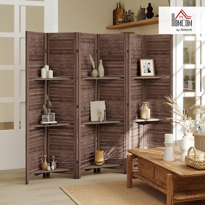 HOMCOM Room Divider, 6 Panel 67" Tall Wood Privacy Screen - Image 2