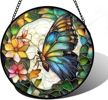 DASTOLL Stained Glass Window Hanging, Butterfly Flower Sun Catchers Diamond by DASTOLL