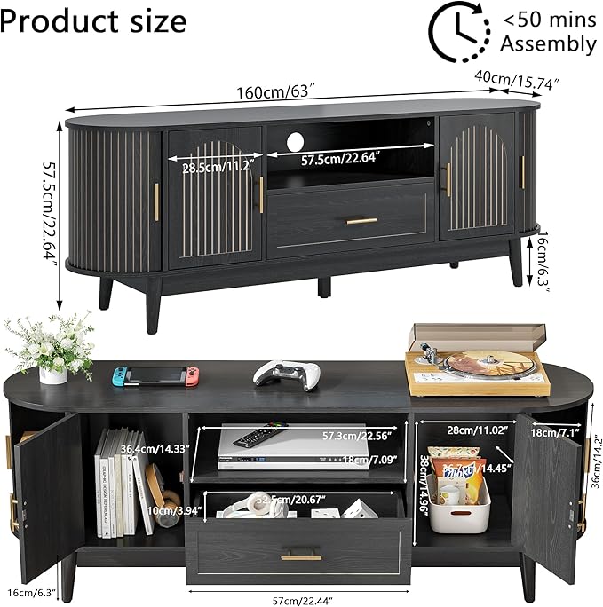 63" Fluted TV Stand for Tvs up to 70", Mid-Century Modern Entertainment Center - Image 2