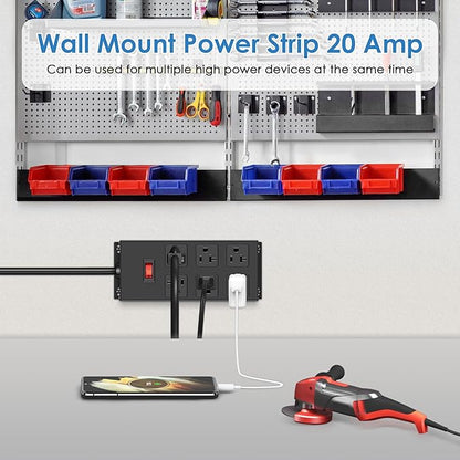 JUNNUJ Heavy Duty 20 Amp Power Strip, Garage 6 Outlets Metal 12 Gauge Surge - Image 4