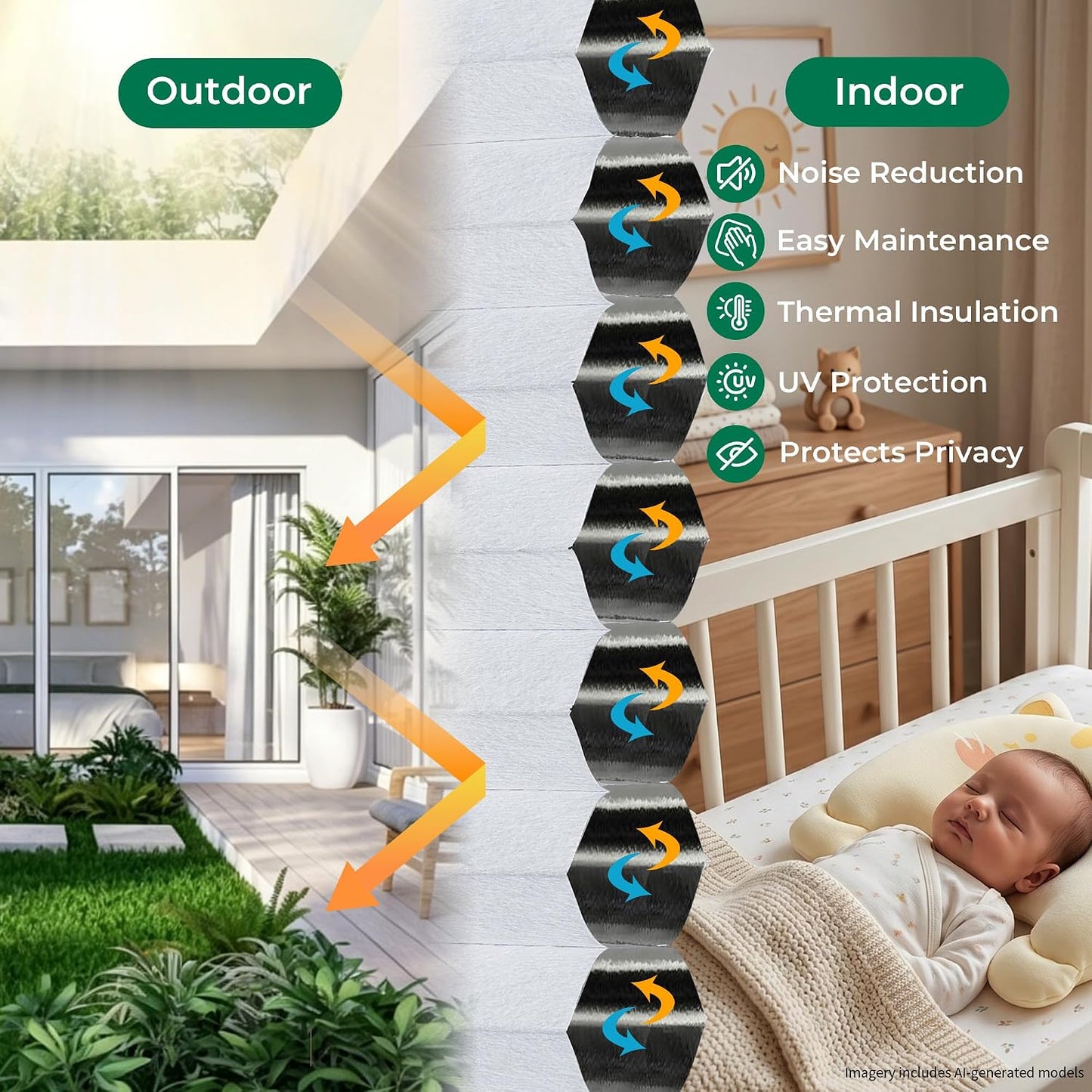 Allesin zen No Drill Top Down Bottom Up Cellular Shades,White,24" Wx36 H | TDBU Blackout Blinds for Indoor Windows,Cordless Honeycomb Shades for Home,Easy to Install Thermal Insulated