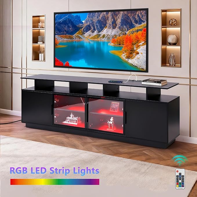 ansefe 70 Inch Black TV Stand - Image 2