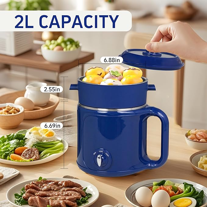 Hot Pot Electric With Steamer, Rapid Noodles Electric Pot, 2.0L Stainless Steel - Image 3