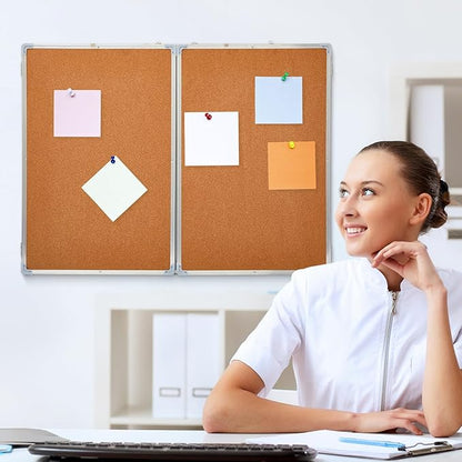 60"x40" Tri-fold Cork Board Whiteboard Combo, Foldable Combination Magnetic Dry - Image 5