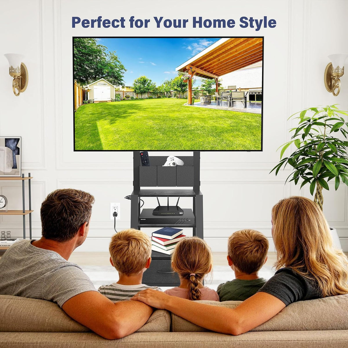 Rolling TV Stand with Power Outlet & 4-Tier Storage for 23"-60"...