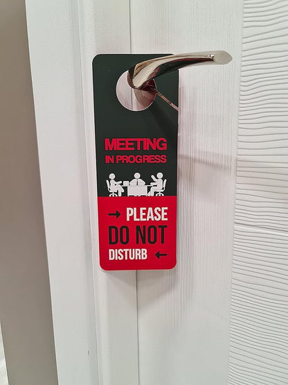 Business Design, Meeting In Progress Do Not Disturb Door Hanger Sign, 2 Pack - Image 3