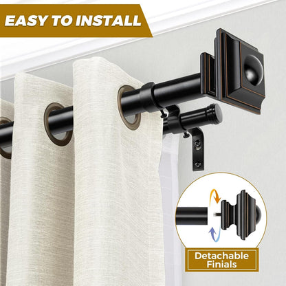 KAMANINA Double Curtain Rods for Windows 72-144 Inches Black Heavy Duty | 1 Inch Telescoping, 6-12 Feet Extra Long, Dual Curtain Rod for Living Room, Sliding Glass Door, Square End