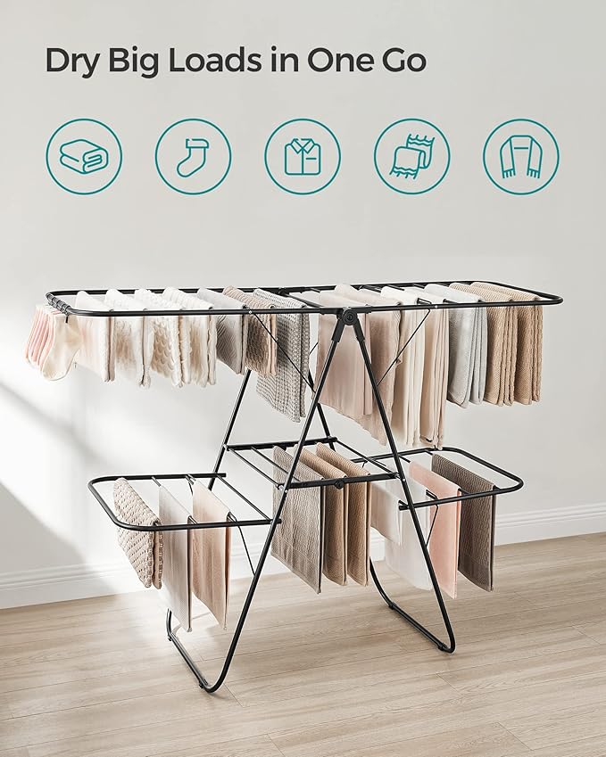 SONGMICS Clothes Drying Rack, Foldable 2-Level Laundry Drying Rack, - Image 3