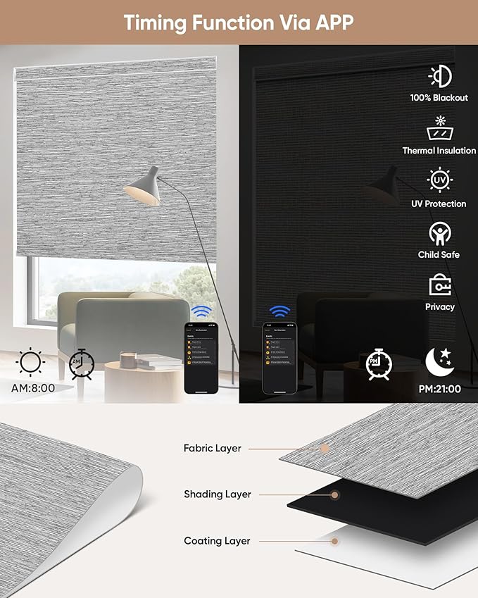 Kincmo Motorized Blinds with Remote, 100% Blackout Motorized Roller Shades Work - Image 4
