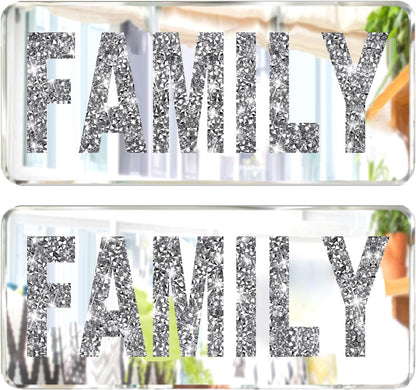 ZOLAPI 2 pcs Letters FAMILY. Crystal Diamond Letters. Silver Mirror Glass Home Decoration for Wall, Fireplace, Bookshelf and Table.
