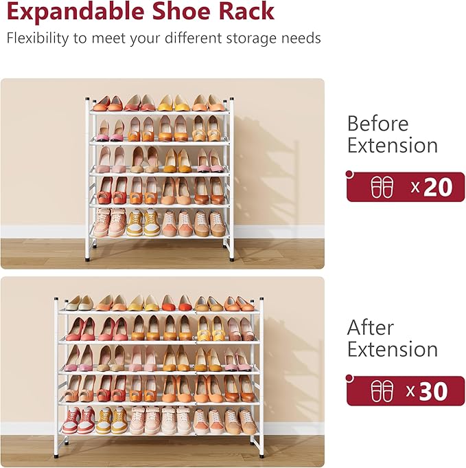 Tajsoon Expandable Shoe Rack for Closet 5 Tier, 29“-41“Adjustable & Stackable - Image 5