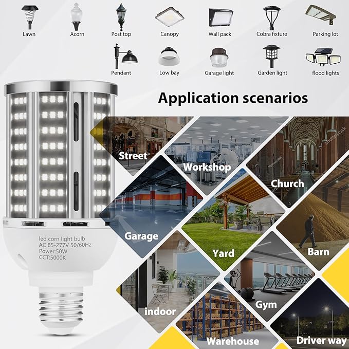 YANYCN 50W 2 Pack LED Corn Light Bulb, 5000K Daylight 6500LM Commercial - Image 6