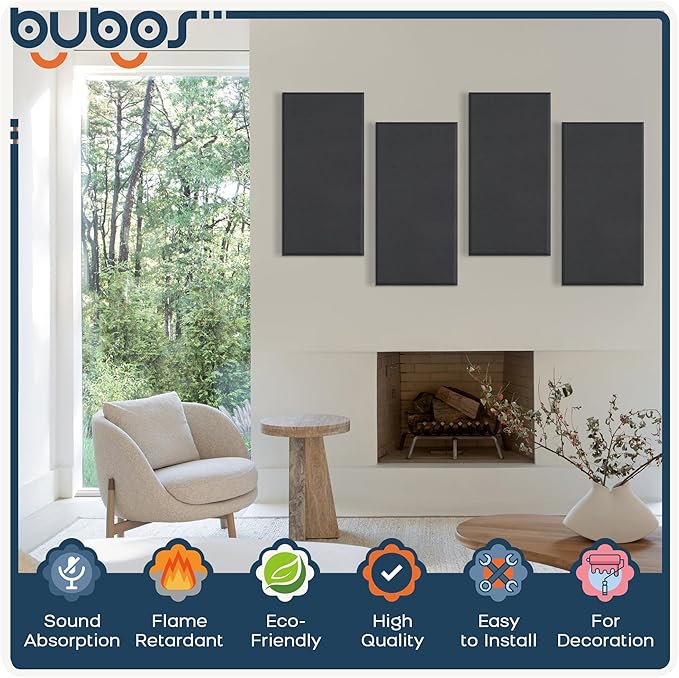 BUBOS 4 PCS Fabric Acoustic Panels, 23.6''x11.8''x2'' Sound Proof Panels - Image 3