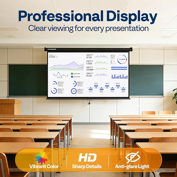 VIVOHOME 80 Inch 16:9 Pull Down Projector Screen, HD 4K Retractable Movie Screen - Image 6
