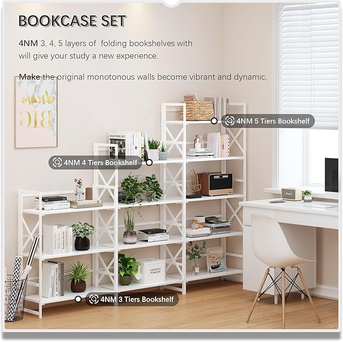4NM 6 Tiers No Assembly Book Shelves, 61.8" H Folding Bookshelf Bookcase Open - Image 5