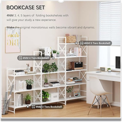 4NM 5 Tiers No Assembly Book Shelves, 51.2" H Folding Bookshelf Bookcase Open - Image 5