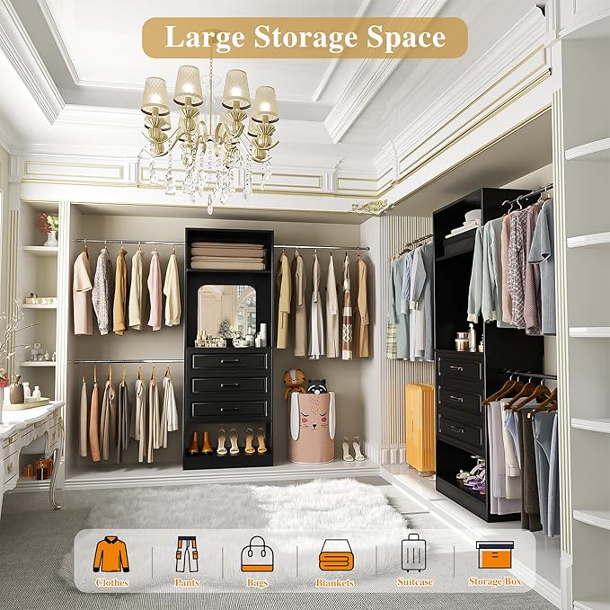 Unikito 8FT Closet System with Mirror, 96 Inch Walk in Closet Organizer Kit - Image 3