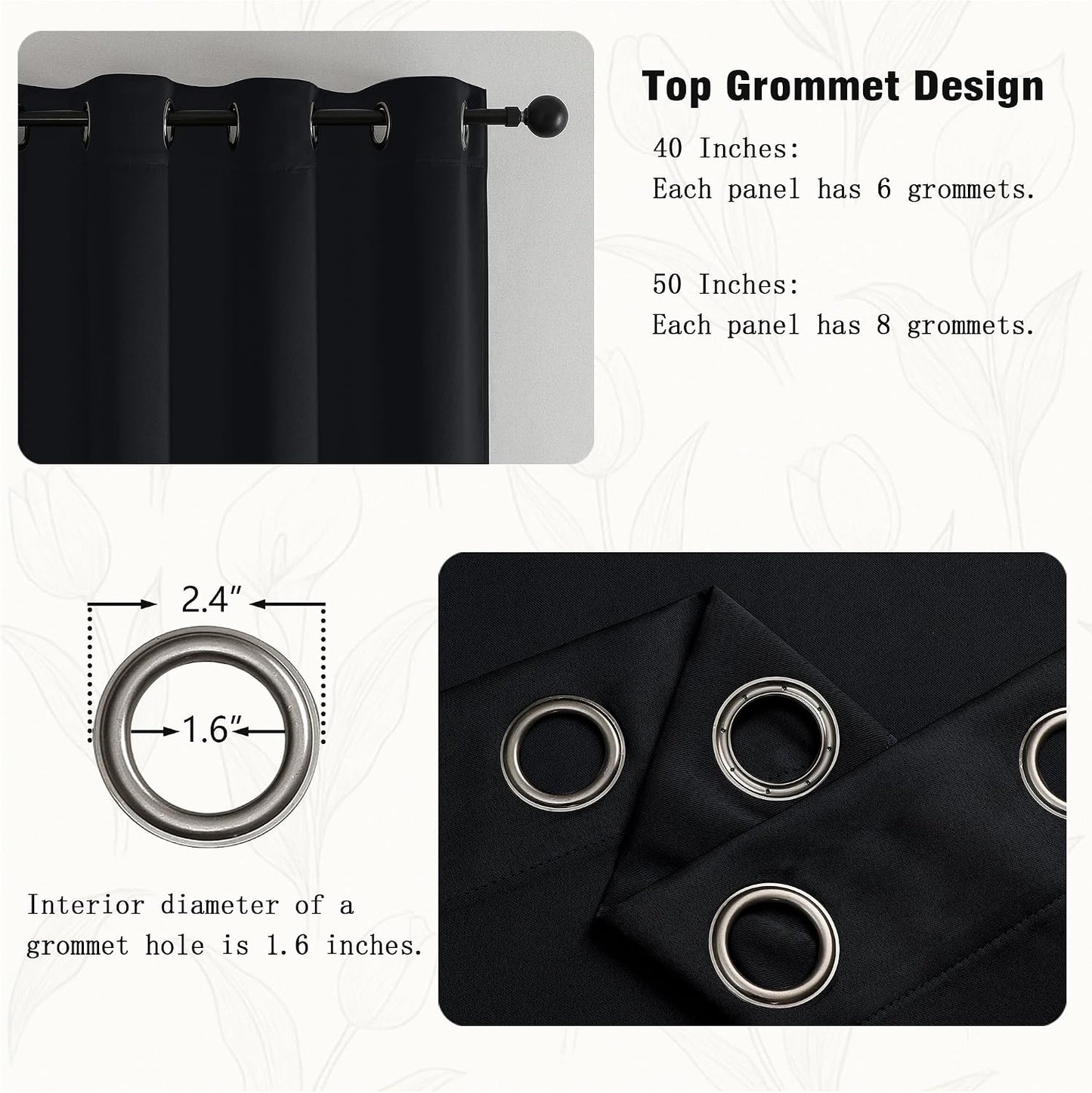 Simplebrand Halloween Black Short Kitchen Curtains 24 Inch Length 2 Panels Set, Small Windows Blackout Curtain for Bathroom, Room Darkening Thermal Insulated Short Drapes, 40 x 24 Inch, Black