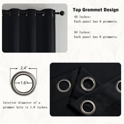 Simplebrand Halloween Black Short Kitchen Curtains 24 Inch Length 2 Panels Set, Small Windows Blackout Curtain for Bathroom, Room Darkening Thermal Insulated Short Drapes, 40 x 24 Inch, Black
