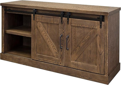 Avondale 60" TV Console Barn Door Entertainment Stand Wood Accent Cabinet Brown - Image 6