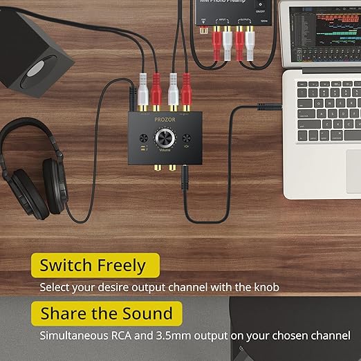 PROZOR 3.5mm & RCA Bi-Directional Audio Switch, 2-in-1-Out / 1-in-2-Out Passive - Image 3
