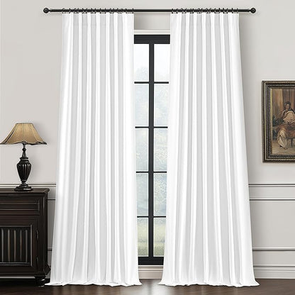 Solid White Blackout Linen Curtains 96 Inches Long by QJMYDECO