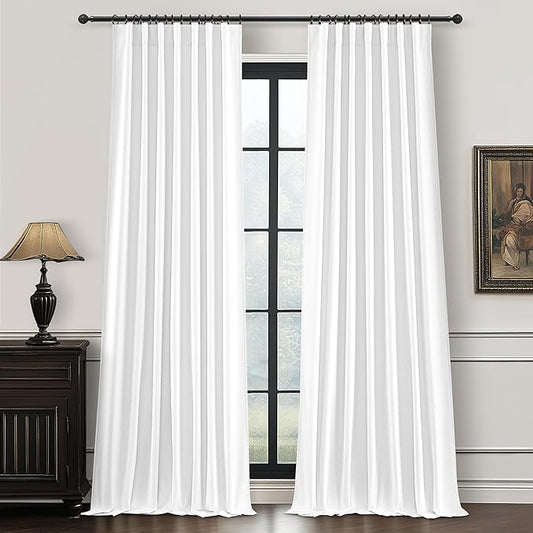 Solid White Blackout Linen Curtains 96 Inches Long by QJMYDECO