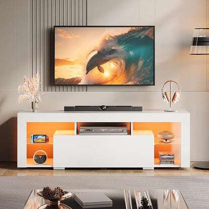 WLIVE TV Stand with LED Lights & 2 Large Storage Drawers, Modern Entertainment - Image 2