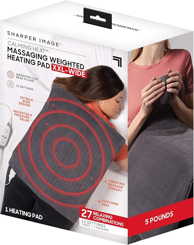Calming Heat XXL Wide Massaging Vibrations Weighted Heating Pad by Sharper by CalmingHeat