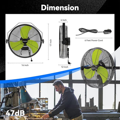 2600 CFM 14 inch Outdoor High Velocity Wall Mounted Fan, 3-Speed Metal Fans - Image 3